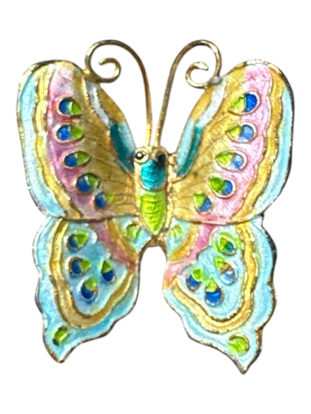 Vintage 1960’s Cloisonné Enamel Colorful Butterfly Brooch - Pastel Multicolor